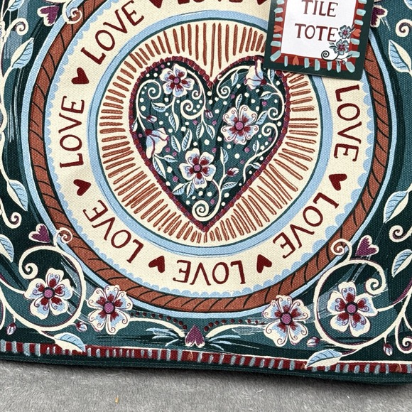 Brighton Canvas Bag 14"x15" Love Is All You Need Bella Tile Tote Floral NWT - Picture 4 of 11